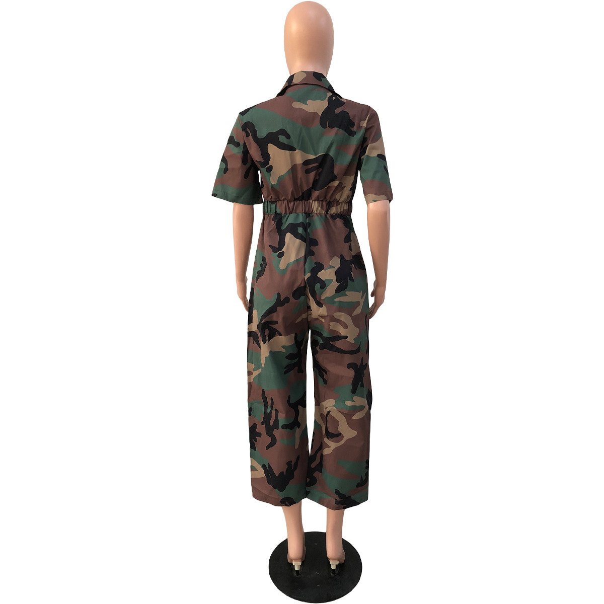 Y1889 Women Fall Washed Fabric Camouflage Jumpsuit Fashion Long Pants Jumpsuit