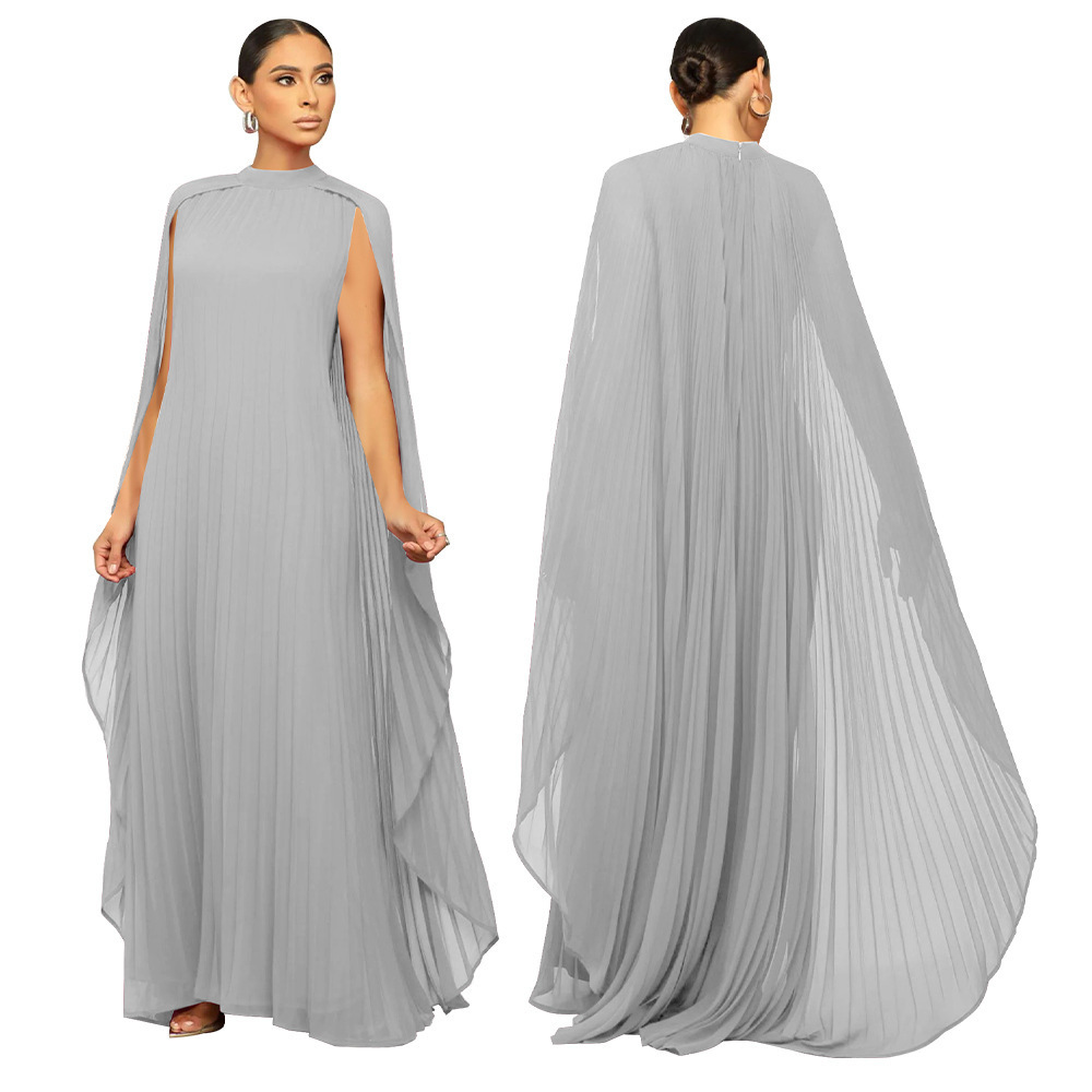 K10675 Fashion Women's Solid Color Chiffon Long Dress Pleated Dress Elegant Long Boho Maxi Dresses