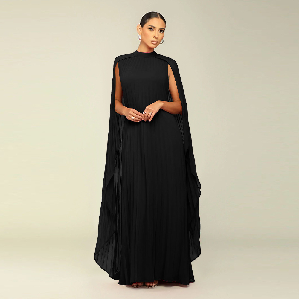 K10675 Fashion Women's Solid Color Chiffon Long Dress Pleated Dress Elegant Long Boho Maxi Dresses