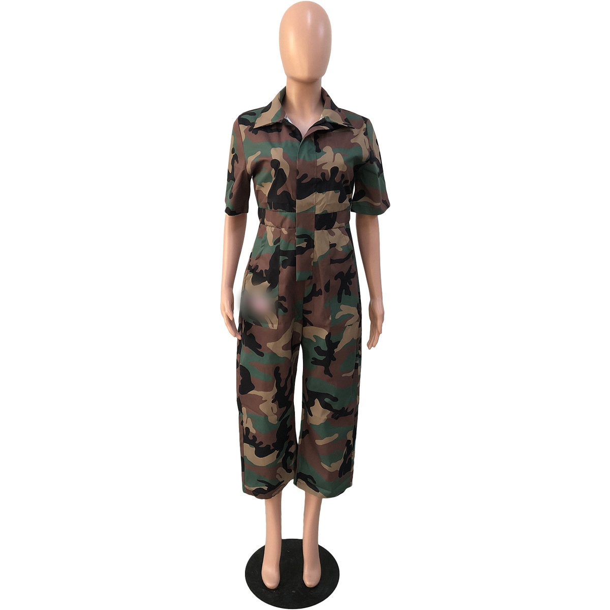 Y1889 Women Fall Washed Fabric Camouflage Jumpsuit Fashion Long Pants Jumpsuit