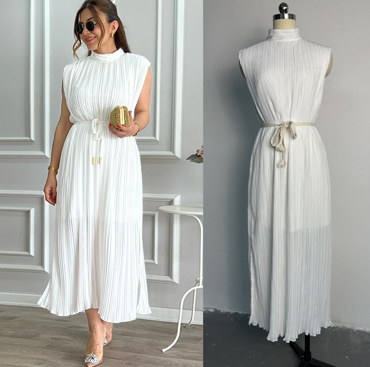 New Arrivals 2024 White Elegant Lady Sleeveless Lace Up Midi Dress African Slit Slim Fit Business Streetwear Casual Dress