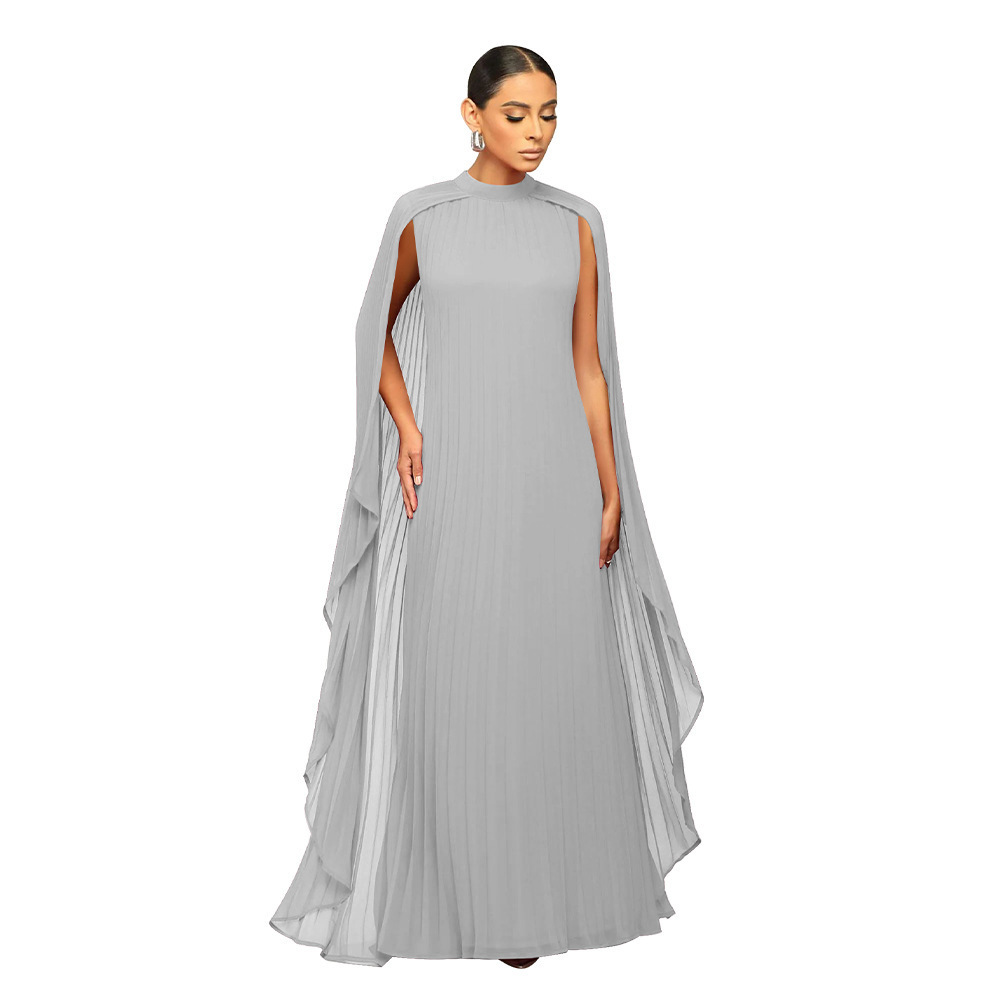 K10675 Fashion Women's Solid Color Chiffon Long Dress Pleated Dress Elegant Long Boho Maxi Dresses