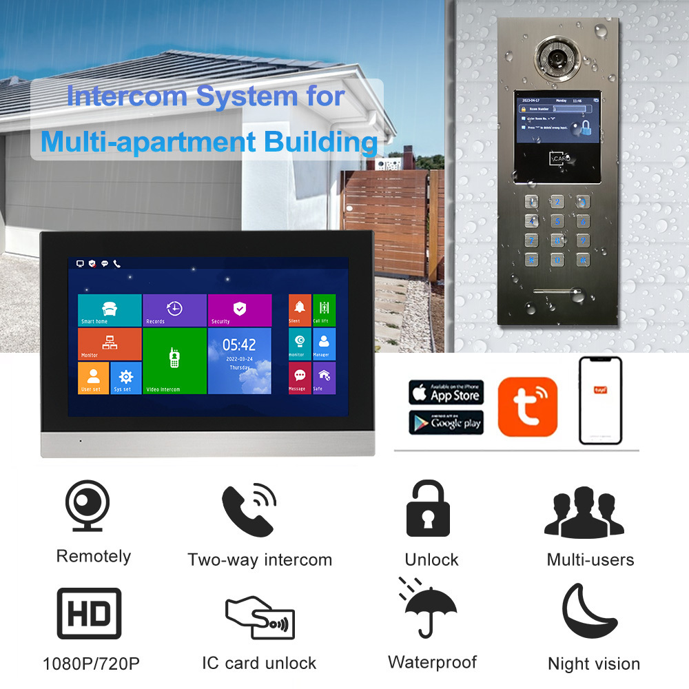 Security IP Intercom Camera Video Door Phone Door Entry System for Multi Apartment Building Tuya App Remotely Unlock Doorbell