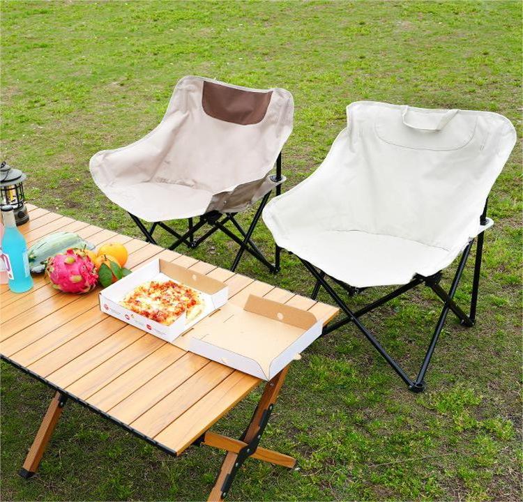 Customized Simple Metal Fram Outdoor Camping Collapsible Folding Heavy Duty Rocking Foldable Moon Camping Chair with Bag