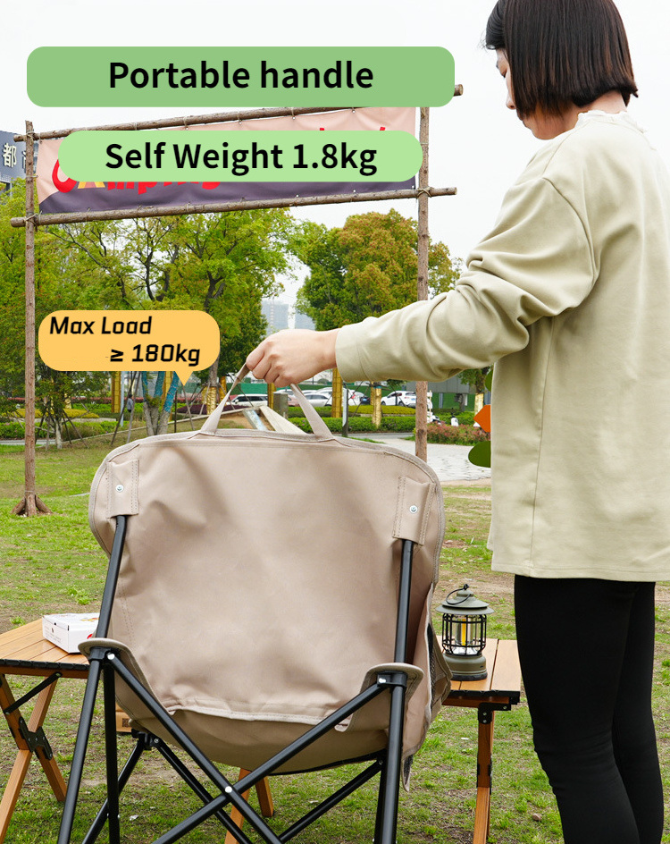 Customized Simple Metal Fram Outdoor Camping Collapsible Folding Heavy Duty Rocking Foldable Moon Camping Chair with Bag