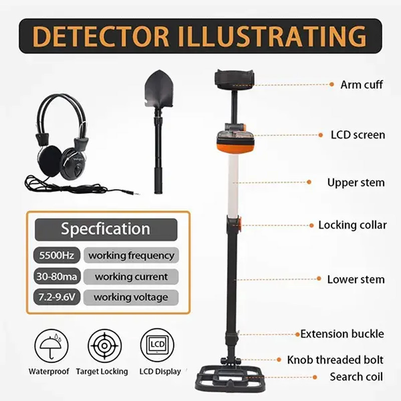 TX-640 Foldable metal detector device Treasure hunt gold coins jewels detector hand detector de metal prova de agua