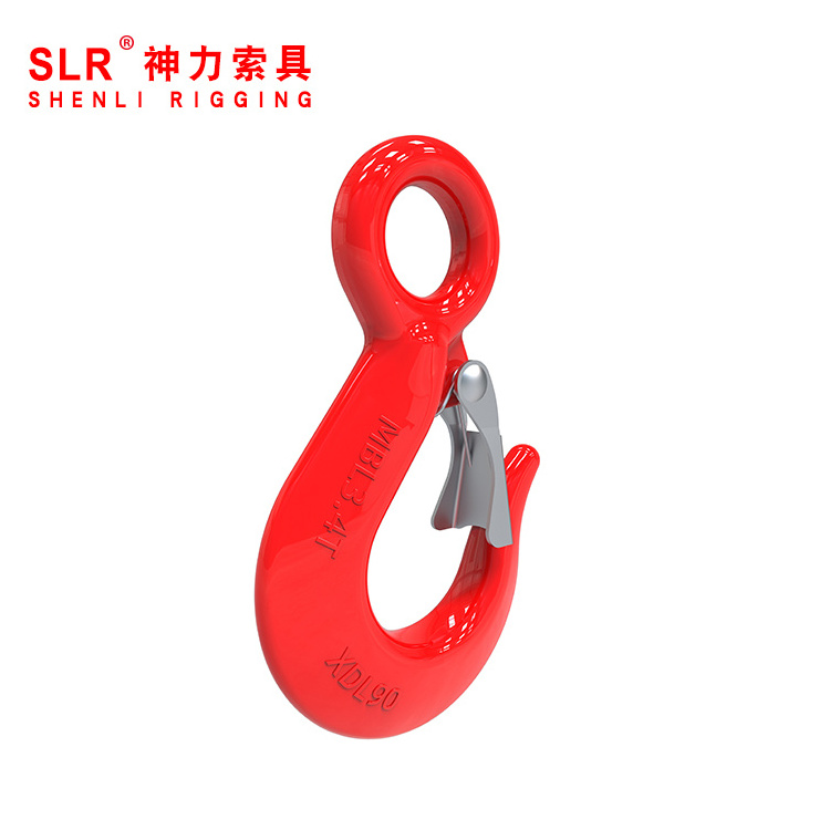 Shenli rigging heavy chain hooks drop forged eye hoist hook with latch/3T eye lifting hook