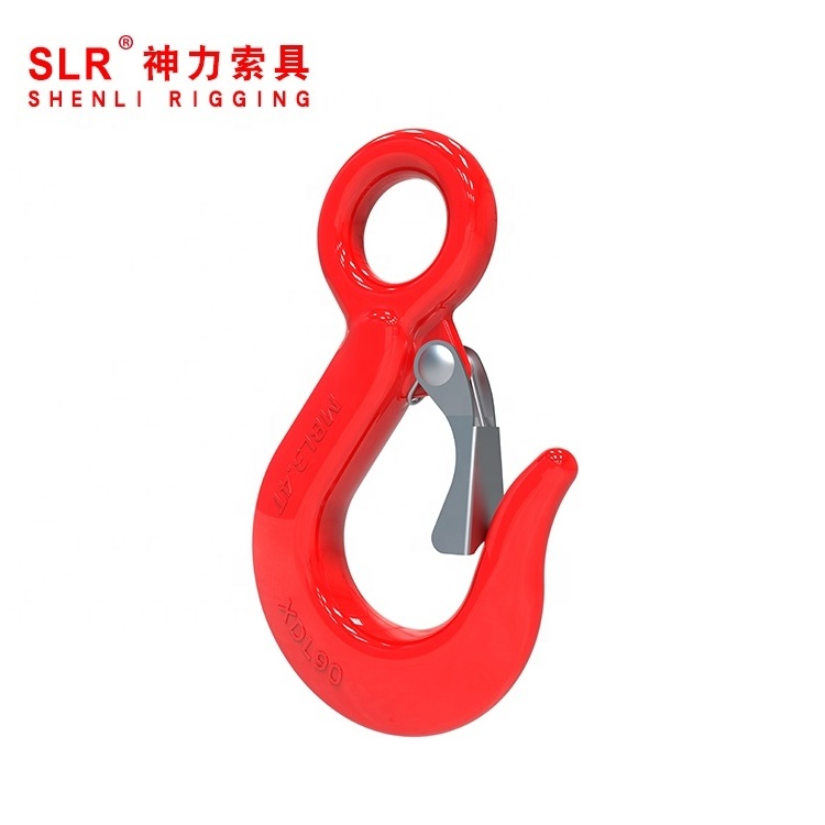 Shenli rigging heavy chain hooks drop forged eye hoist hook with latch/3T eye lifting hook