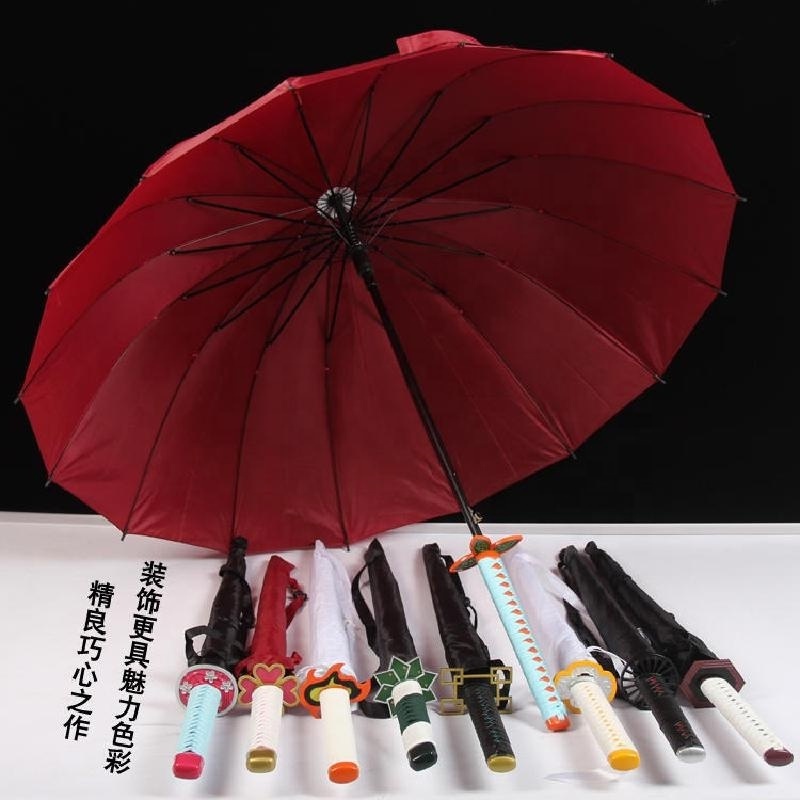 Wholesale Japanese Anime Demon Slayer Samurai Umbrella 8k Long Handle Large Creative Sword Umbrella