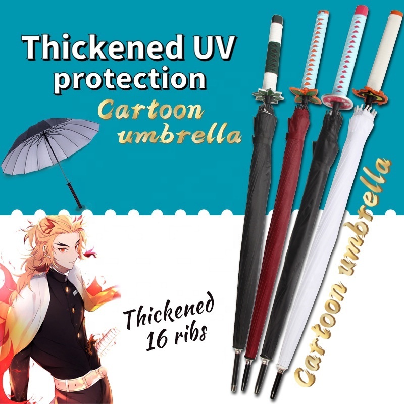 Hot Selling Stainless Steel Long Handle Demon Slayer Kimetsu No Yaiba Samurai Sword Sunny Rainy Umbrella