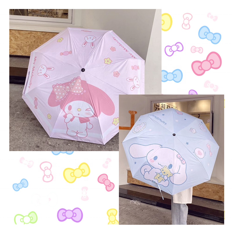 Kawaii Pattern Umbrella Sun Umbrella Anime My Melody Cinnamoroll Kuromi Purin Dog Cute Cartoon Girl Prevent UV Folding Umbrella