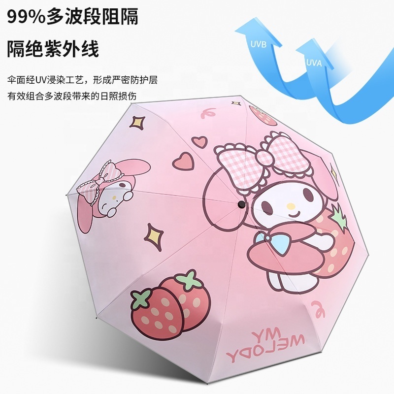 Kawaii Sanrioed Anime Cinnamoroll My Melody Kuromi Pochacco Rain Umbrella Sun Shade Umbrella Women Uv Sun Umbrella Girls Gifts