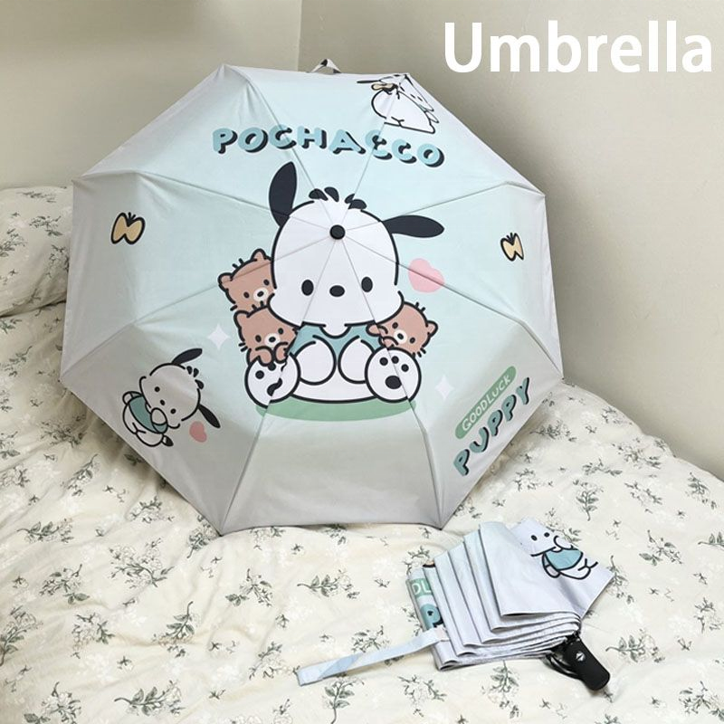 Sanrio Kawaii Pochacco Umbrella Student Cartoon Female Sunny and Rain Dual-use Sunscreen and UV Folding Vinyl Umbrella Gift