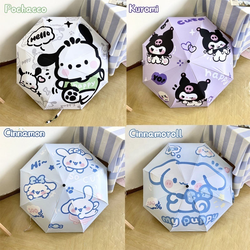 Sanrio Pachacco Umbrella Kuromi Cinnamoroll Portable Three-fold Folding 8 Ribs Sun Protection Anti-UV Outdoor Sunshade Umbrella