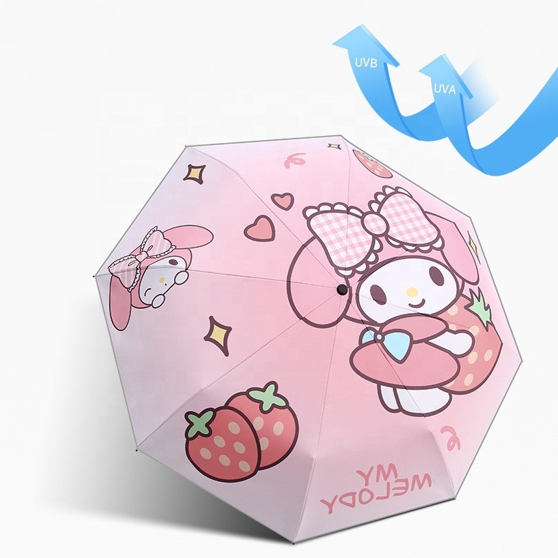 2023 Sanrio Umbrella Kawaii Mymelody Kuromi Cinnamoroll Korean Cartoon Lady Sunshade Cute Girl Automatic Protective Umbrella