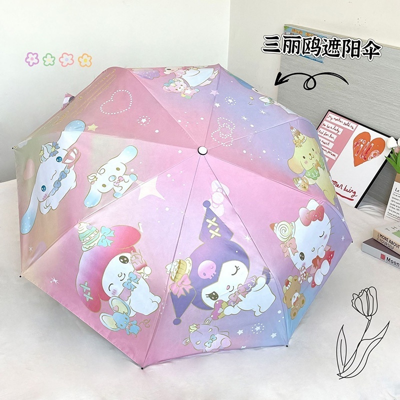 Sanrio Sun Umbrella Kittys Accessories Kawaii Cute Anime Folding Rain or Shine Sun Uv Protection Sunshade Toys Girls Gift