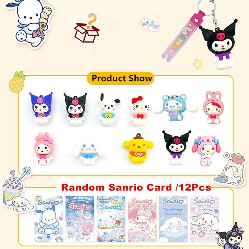 Sanrio Figure Keychain Blind Box Hello Kitty Kuromi Cinnamoroll Melody Keyring Figurine Dolls For Girl Gifts Kids Toy