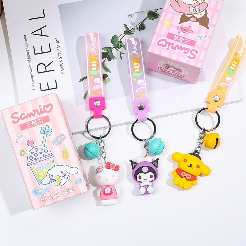 Sanrio Figure Keychain Blind Box Hello Kitty Kuromi Cinnamoroll Melody Keyring Figurine Dolls For Girl Gifts Kids Toy