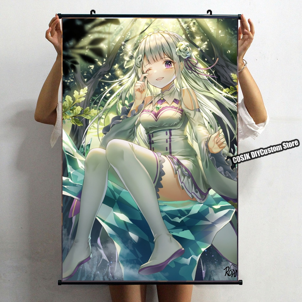 Anime Custom Re:Life in a Different World From Zero Sexy Emilia Poster Wall Scroll Home Decor Kawaii Gaming Wall Post Decoration