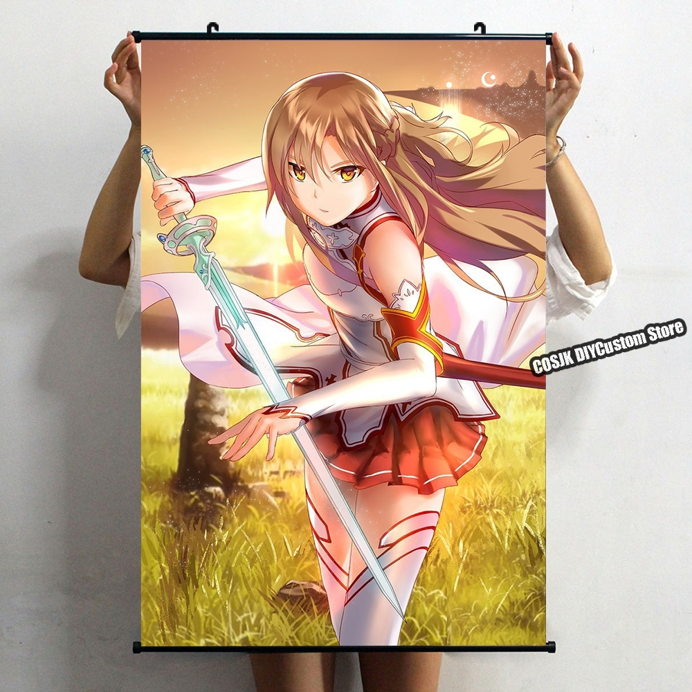 New Anime Sword Art Online SAO Yuuki Asuna Kirigaya Kazuto Poster Wall Scroll Home Decor Living Room Decoration Collectible Art