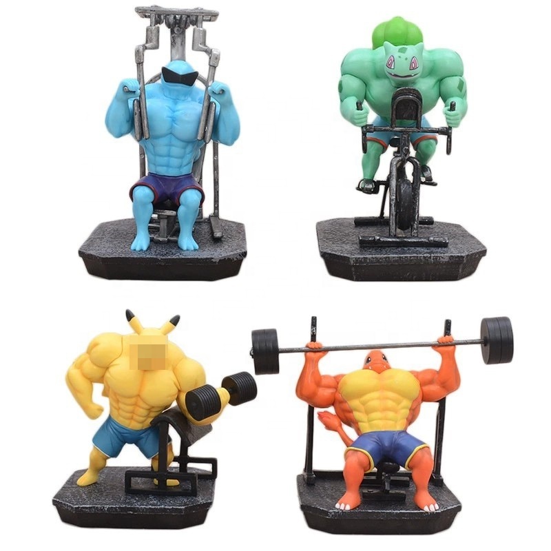 Anime Pokem-on Muscle Man Action Figure Charmande Gengar Squirtle Bodybuilding Series Dolls PVC Shiny Psyduck Figurine Model Toy