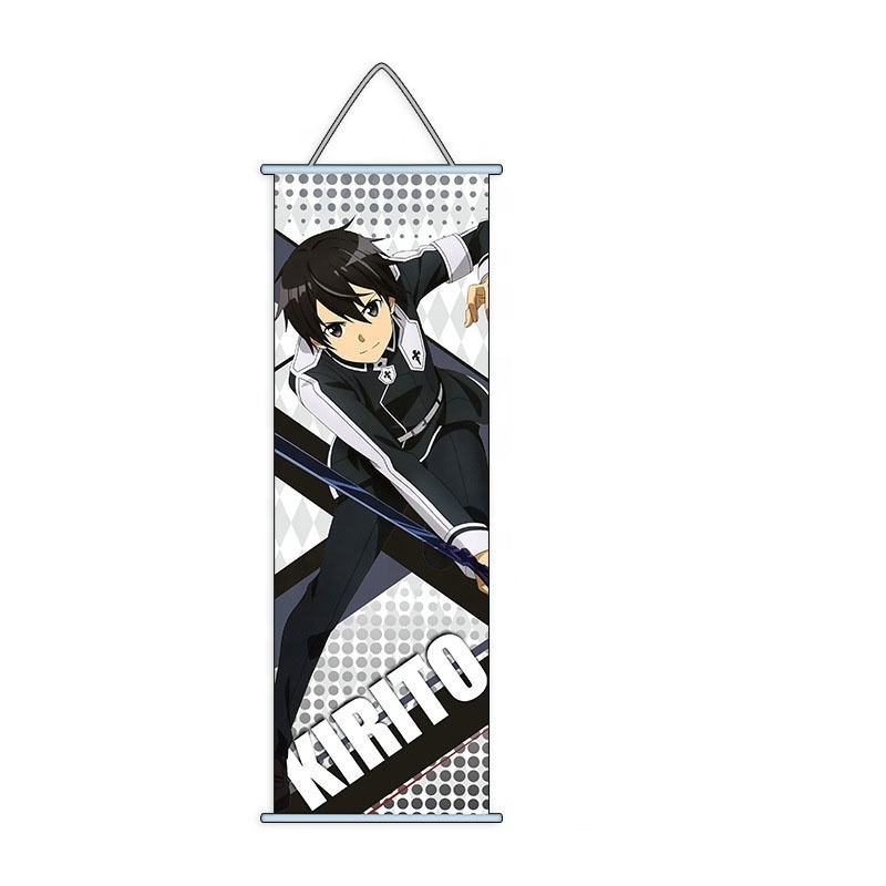 Game Sword Art Online Hanging Wall Painting Cartoon Figure SAO Kirito Yuuki Asuna Art Cloth Scroll Hanging Painting (70x30cm)