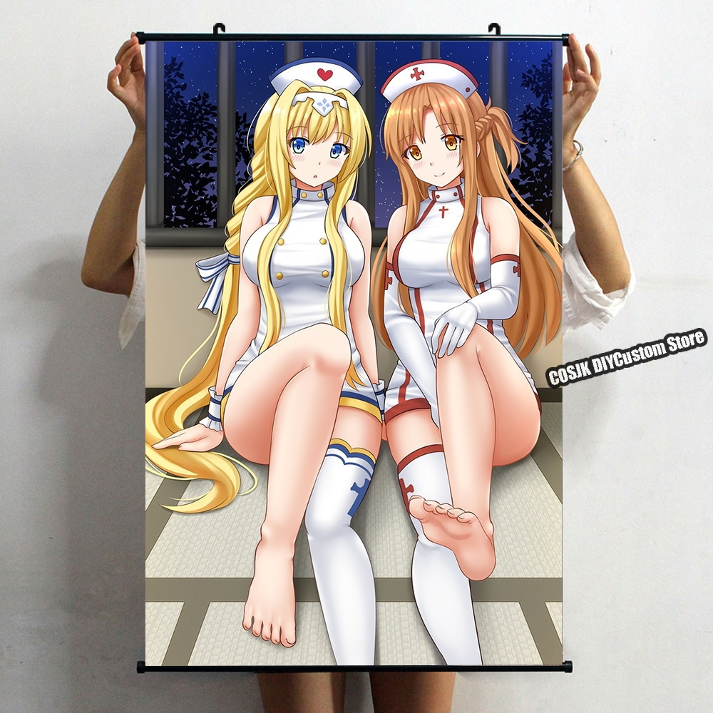 New Anime Sword Art Online SAO Yuuki Asuna Kirigaya Kazuto Poster Wall Scroll Home Decor Living Room Decoration Collectible Art