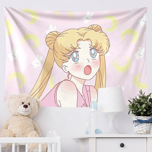 Wall Tapestry Kawaii Sailor Moon Hippie Wall Hanging Macrame Tapestry Bedspread Carpet Wall Cloth Mandala Pink/Cute Room Decor