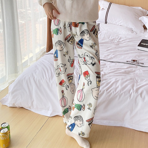 Cartoon Snoopy Pajamas Pants Women'S Flannel Pants Coral Fleece Thickened Warm Casual Home Pants Christmas Gifts