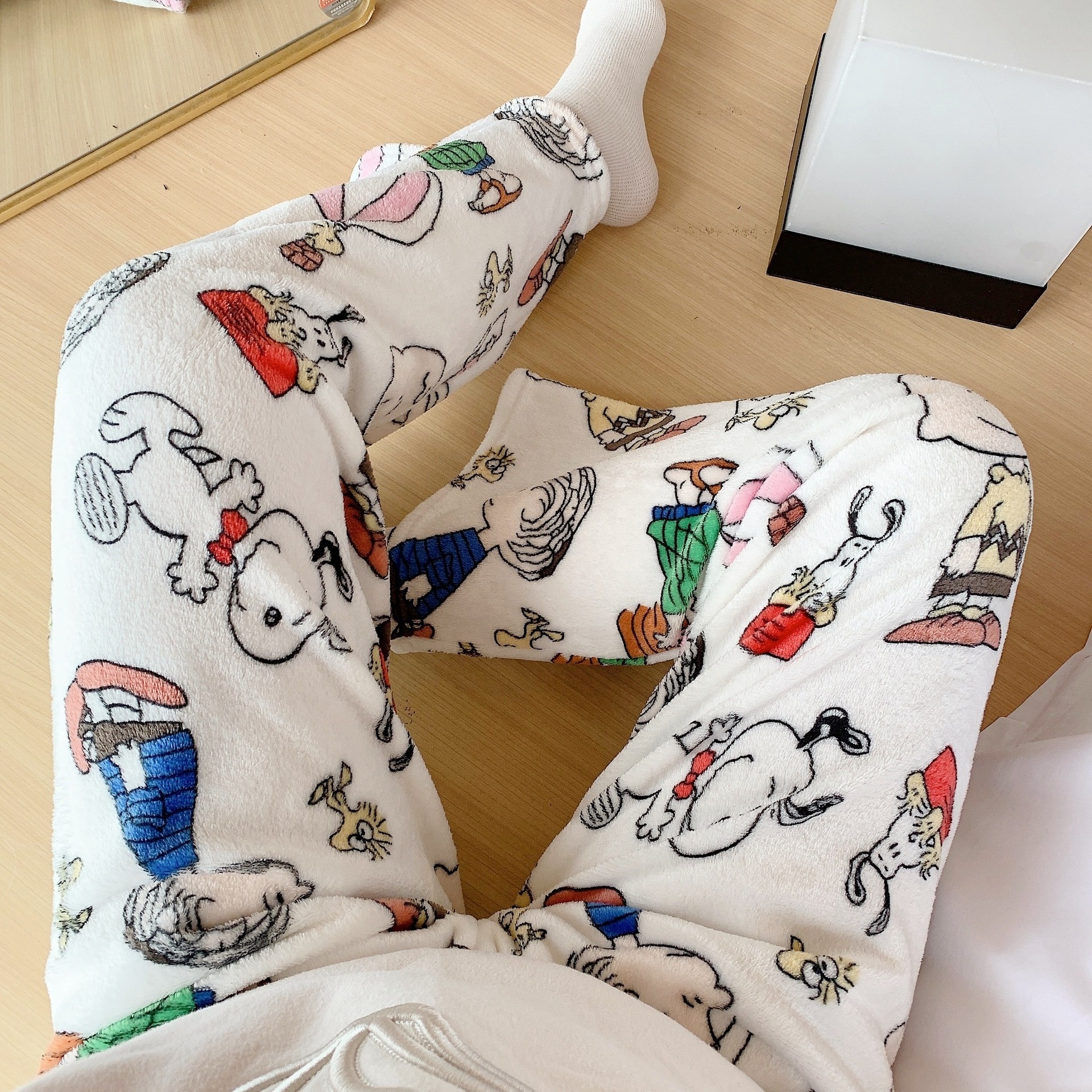 Cartoon Snoopy Pajamas Pants Women'S Flannel Pants Coral Fleece Thickened Warm Casual Home Pants Christmas Gifts