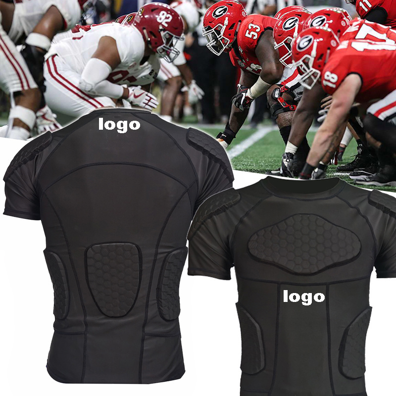 EVA Anti-Collision Custom Sports Basketball American Football Padded Compression T Shirts With Shoulder Rib Chest Pads Protector