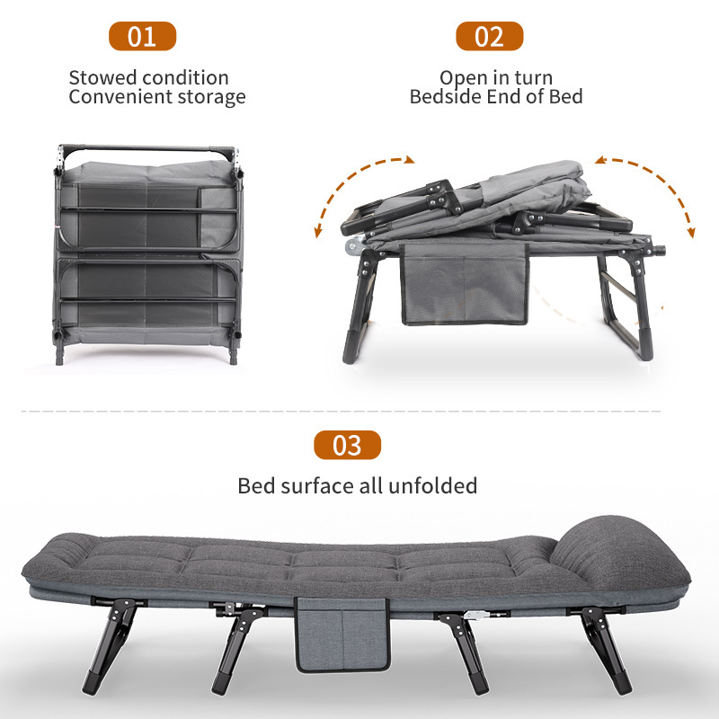 2024 modern folding bed camping portable single simple stainless steel comfortable folding bed wholesale