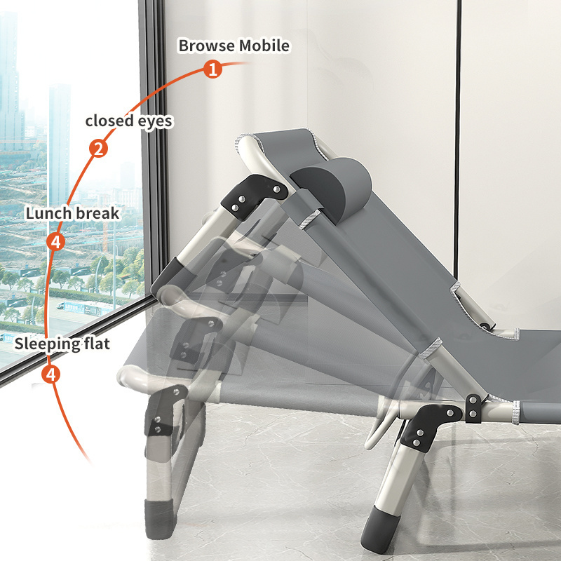 Portable Foldable Recliner Office Lunch Break Camping Sunbed Chair Single Seat Folding Bed