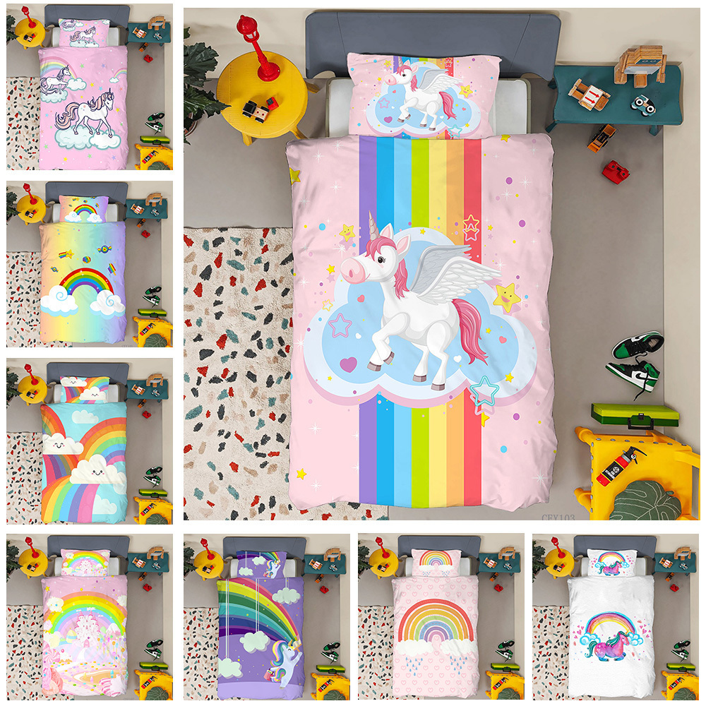 3D Cartoon children's bed rainbow cloud  Duvet Cover Set Princess bedding