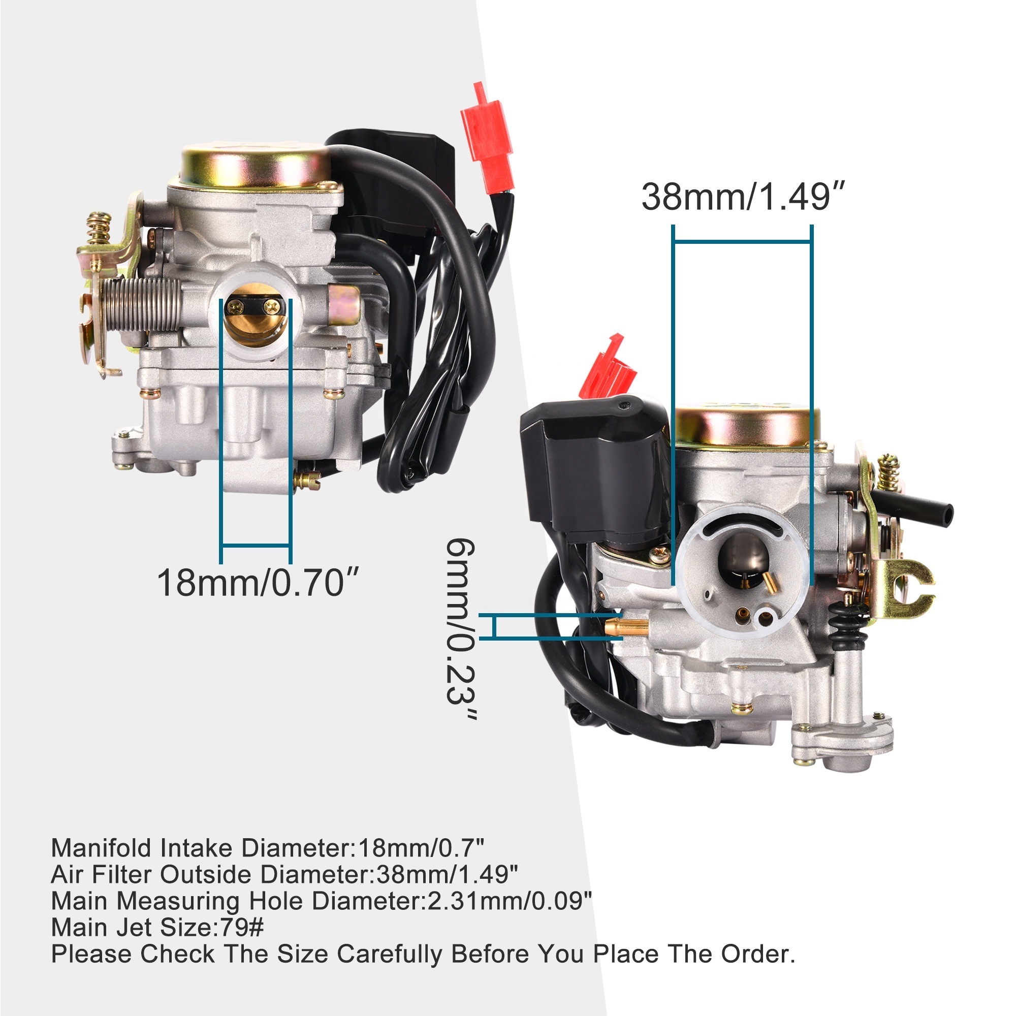 GOOFIT PD18J Carburetor with Electric Choke Replacement For 4 Stroke GY6 49cc 50cc Chinese Scooter Moped 139QMA 139QMB Taotao