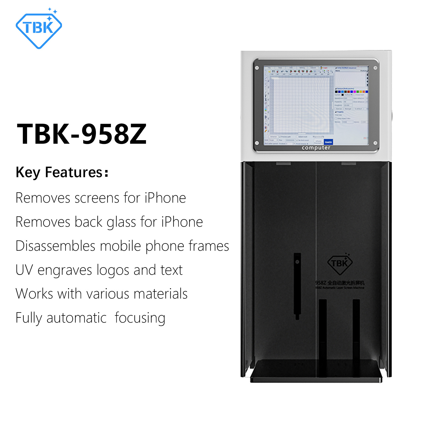 TBK Factory-Direct TBK958Z 3W UV Light Laser machine Phone back Glass Cover Removal repair machine Engraving Marking Machine