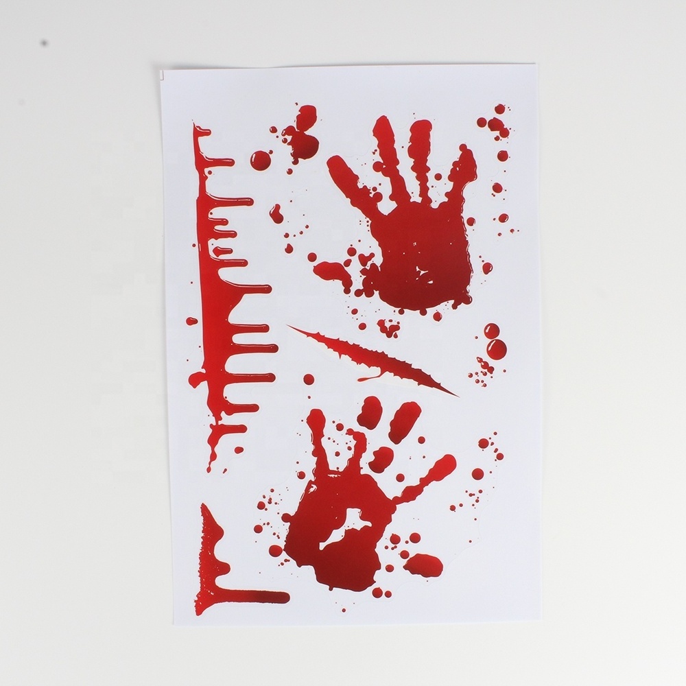 Halloween-decor creative scary handprint footprint blood window door glass removable decals static stickers for home decoration