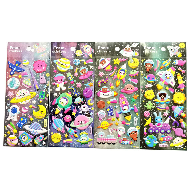 Custom promotional die cut 3d cartoon puffy stickers,  planet shaped  pvc bubble sticker for children