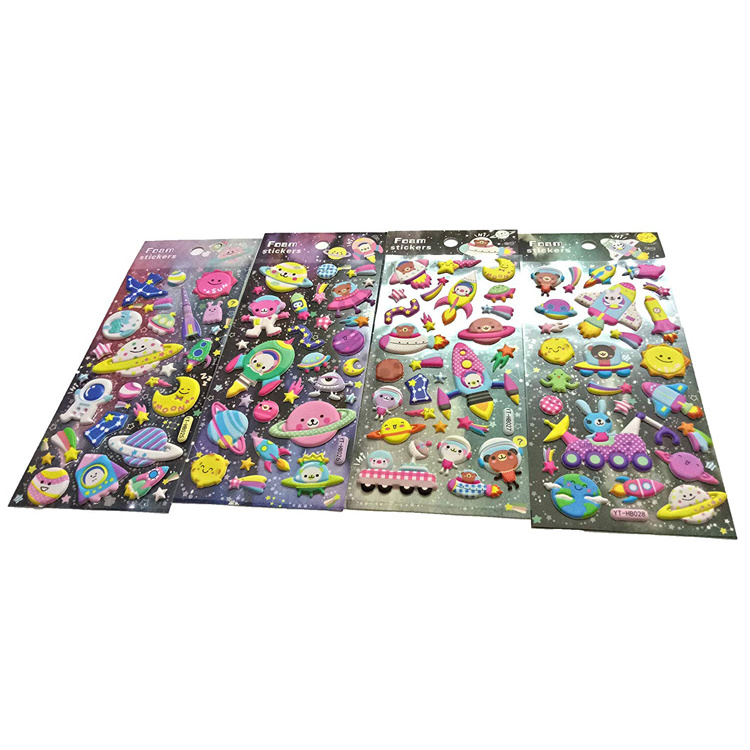 Custom promotional die cut 3d cartoon puffy stickers,  planet shaped  pvc bubble sticker for children