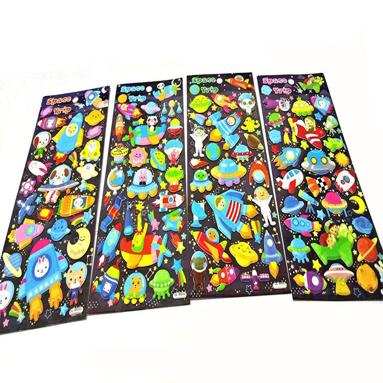 Custom promotional die cut 3d cartoon puffy stickers,  planet shaped  pvc bubble sticker for children