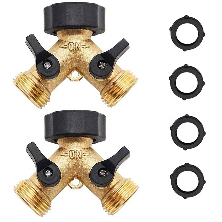 SUNSHINE hot sale adjustable brass garden hose Splitter tap connector 2 Way Y Valve Garden Hose Connector