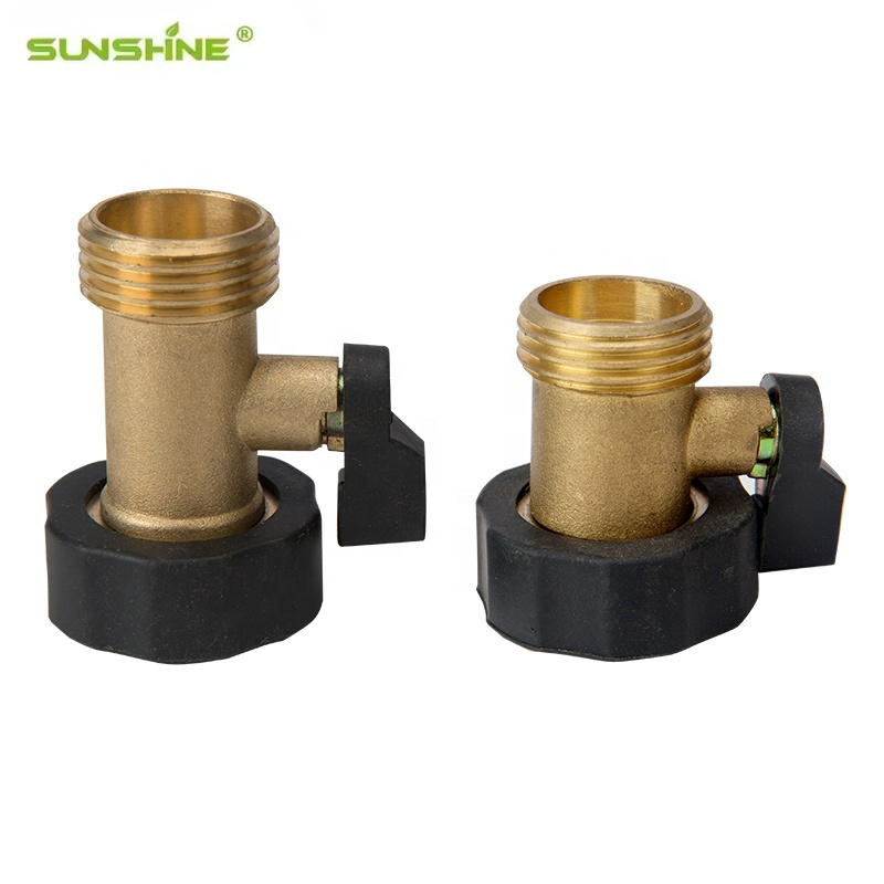 SUNSHINE Water Hose Splitter Quick Connect 3/4 inch Brass Shut off Valve Garden Hose Connector with Rubber Cover