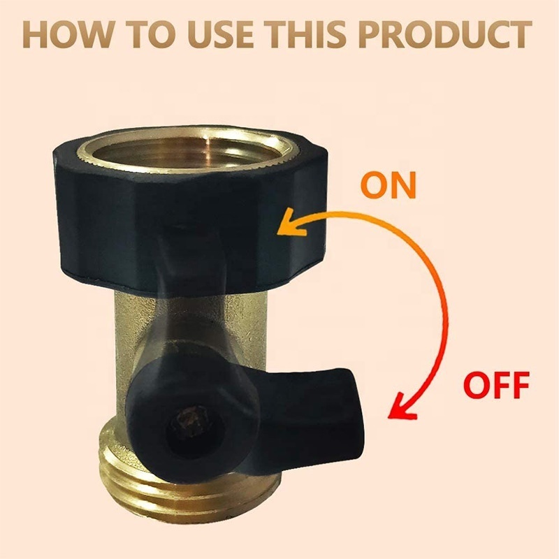 SUNSHINE Water Hose Splitter Quick Connect 3/4 inch Brass Shut off Valve Garden Hose Connector with Rubber Cover