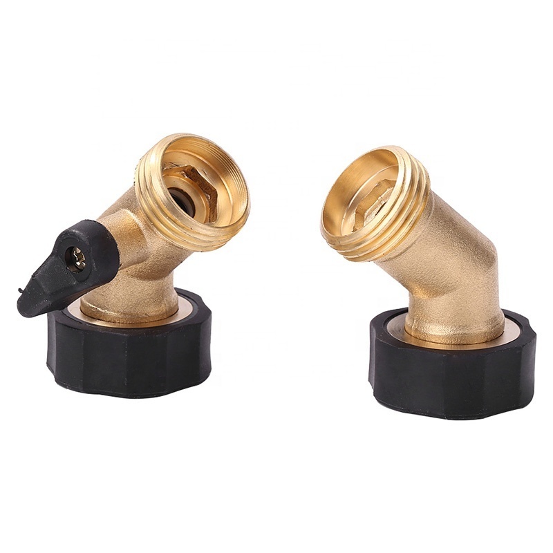 SUNSHINE Heavy Duty 3/4 inch Brass Shut Off Valve Gooseneck Garden Hose Connector With Rubber