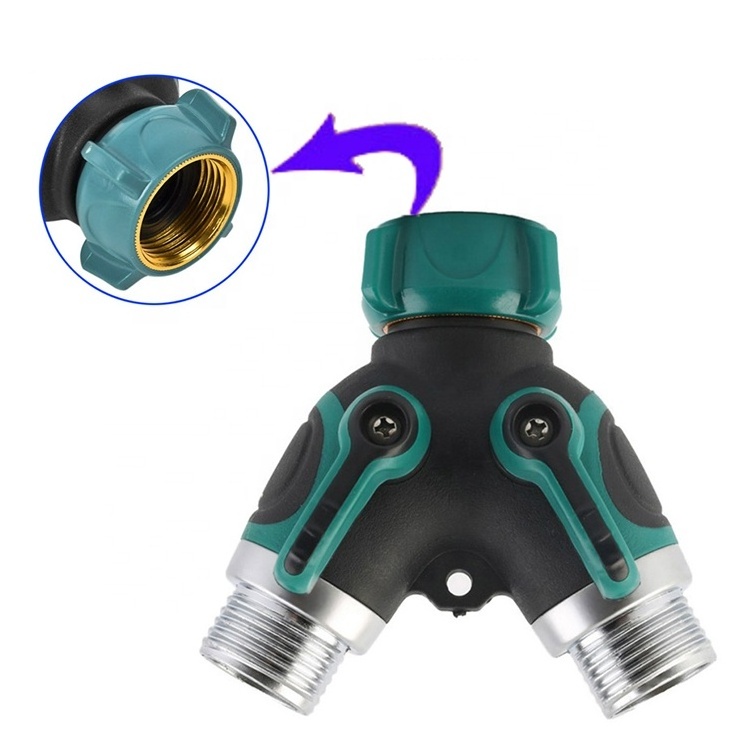 SUNSHINE Garden Hose Splitter Brass 2 Way Hose Splitter with Valve Y Shaped Garden Water Connectors Garden Connection