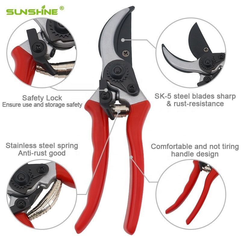 SUNSHINE 8'' Garden Pruning shears Aluminum flower Bypass Pruner secateurs cutter