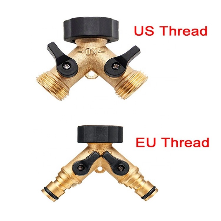 SUNSHINE hot sale adjustable brass garden hose Splitter tap connector 2 Way Y Valve Garden Hose Connector