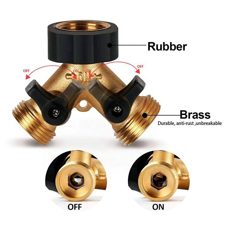 SUNSHINE hot sale adjustable brass garden hose Splitter tap connector 2 Way Y Valve Garden Hose Connector