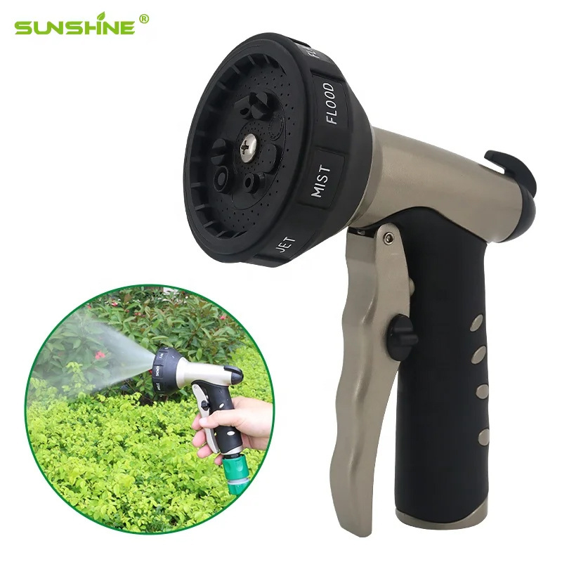 SUNSHINE Competitive price 9 Pattern Garden Hose Pipe Metal Spray Gun Car Washing Lawn Watering Hand Sprayer Pistol Nozzle