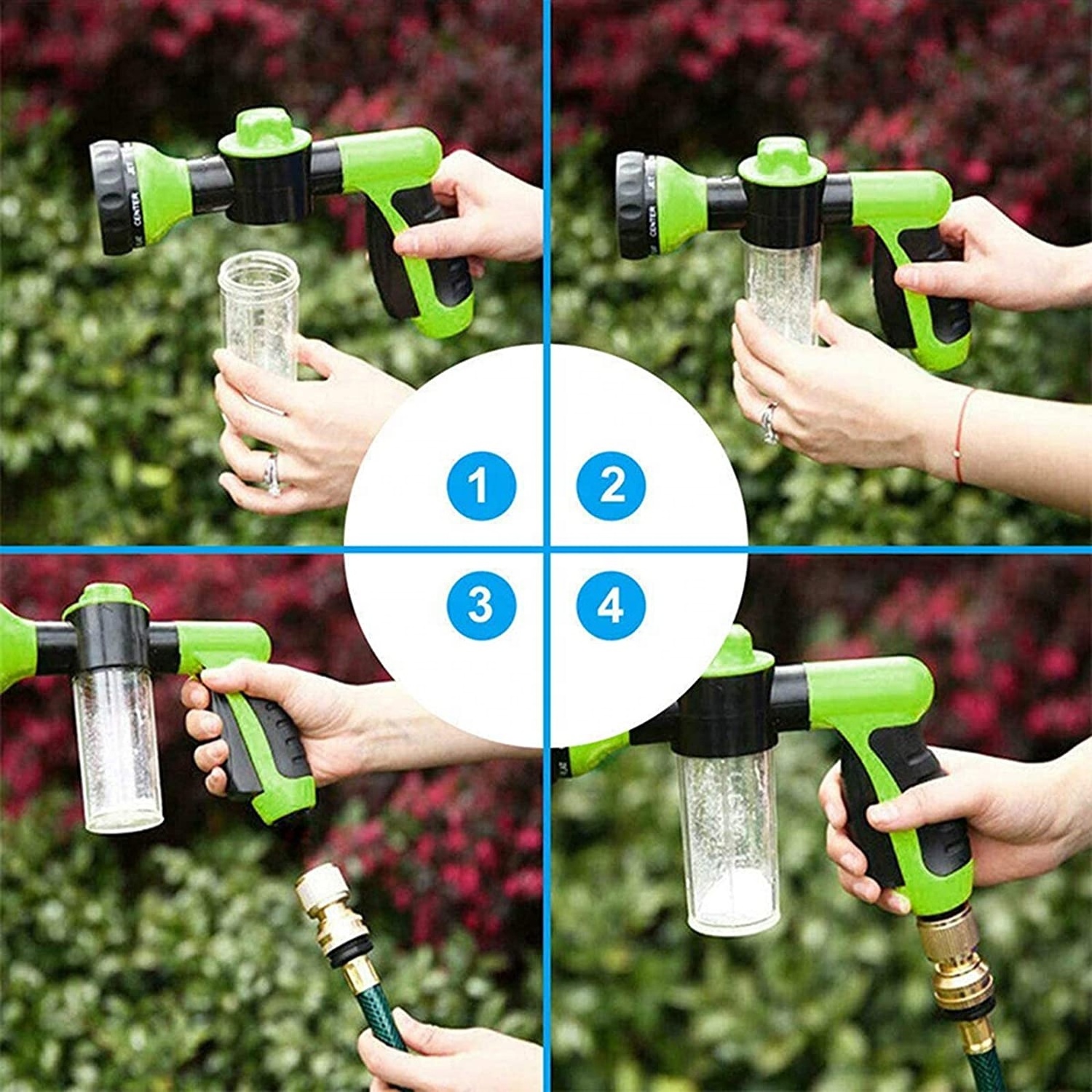 SUNSHINE 8 Watering Pattern with 3.5Oz Soap Sprayer Power Garden Water Hose Foam Nozzle Sprayer for Car Washing Pet Shower